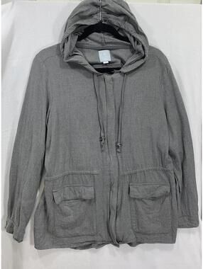 Dressbarn Sunday Jacket Stretchy Full Zip Cotton Gray Fitted Womens Sz Large